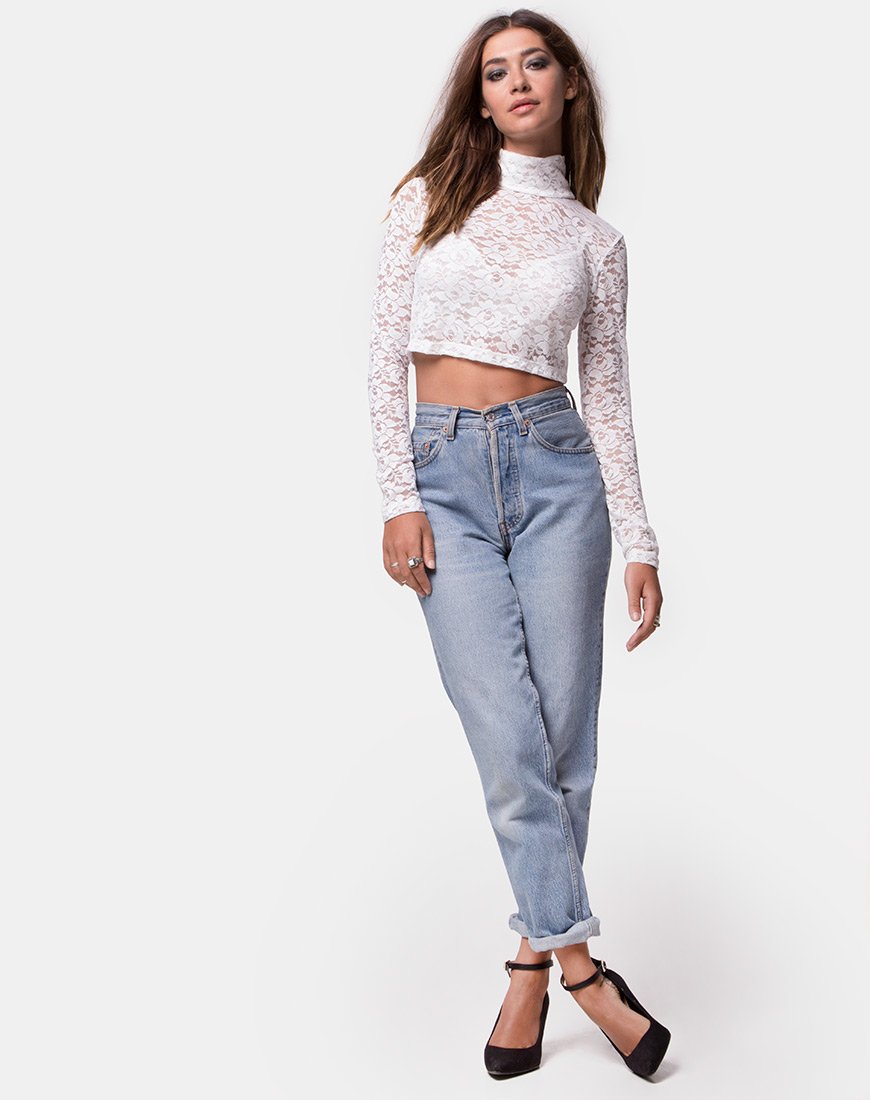 Imagen de Lara Crop Top en encaje rosa Blanco