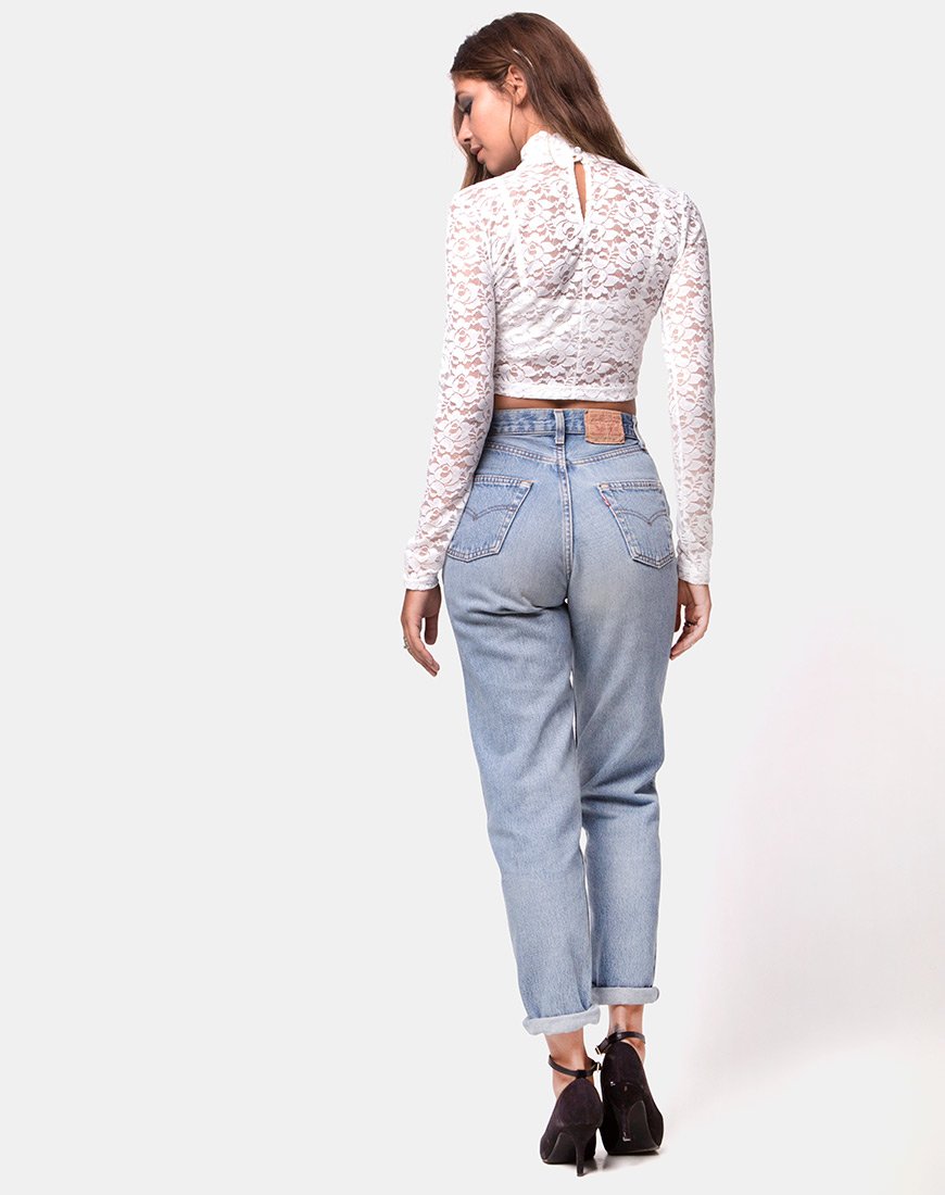 Imagen de Lara Crop Top en encaje rosa Blanco