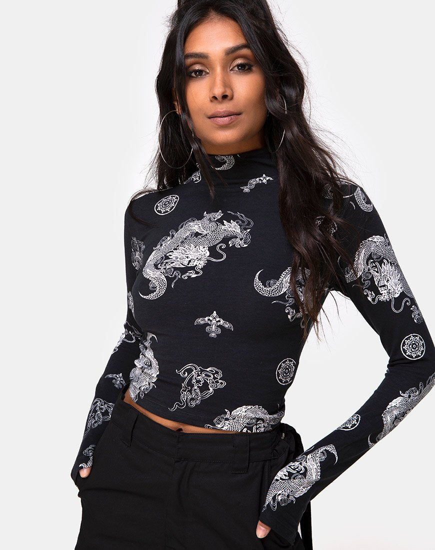 Lara Crop Top en Negro Dragón