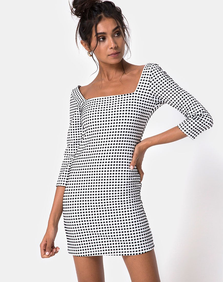 Vestido Laras en Gingham Negro Marfil