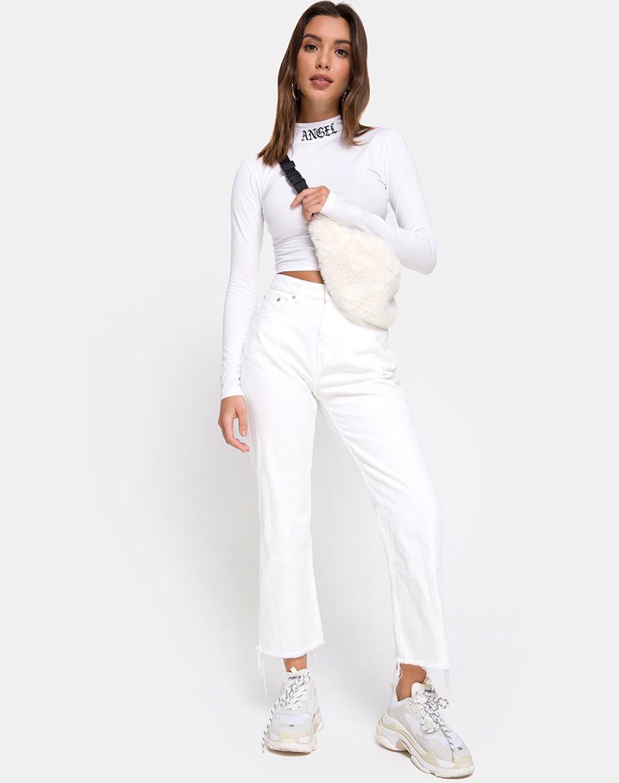 Lara Crop en blanco con bordado de ángel