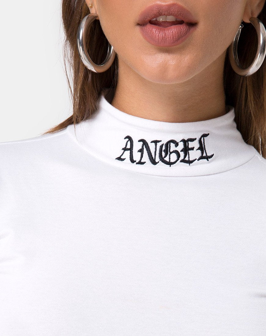 Lara Crop en blanco con bordado de ángel