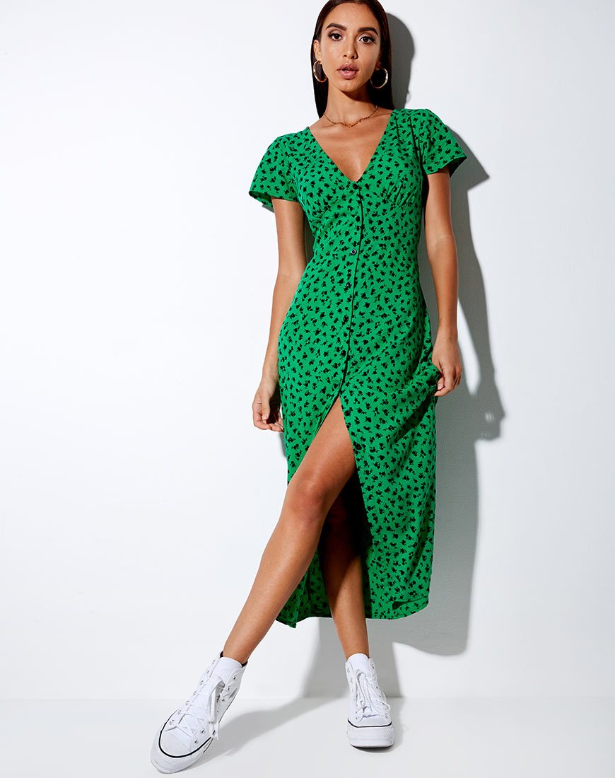 Vestido Larin Midi en Dainty Daisy Green