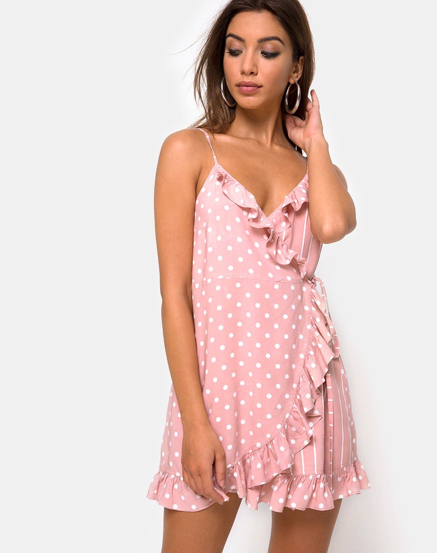 Lasky Slip Dress en Spot Stripe Rosa y Blanco