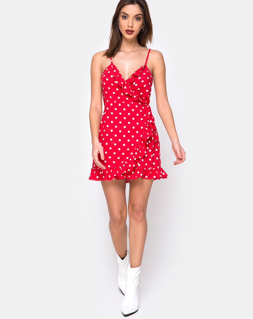 Imagen del Vestido Lasky en Polka Mediana Rojo y Blanco