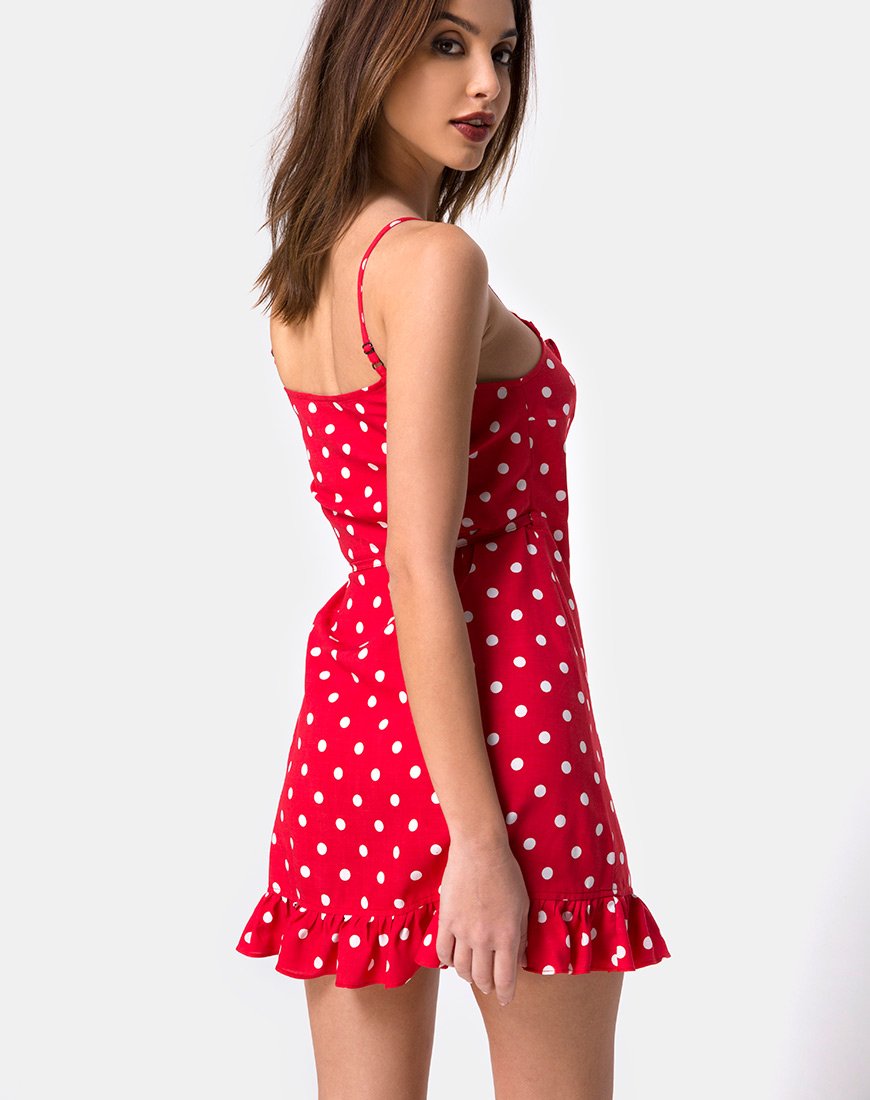 Vestido Lasky Rojo y Blanco a Lunares Medianos