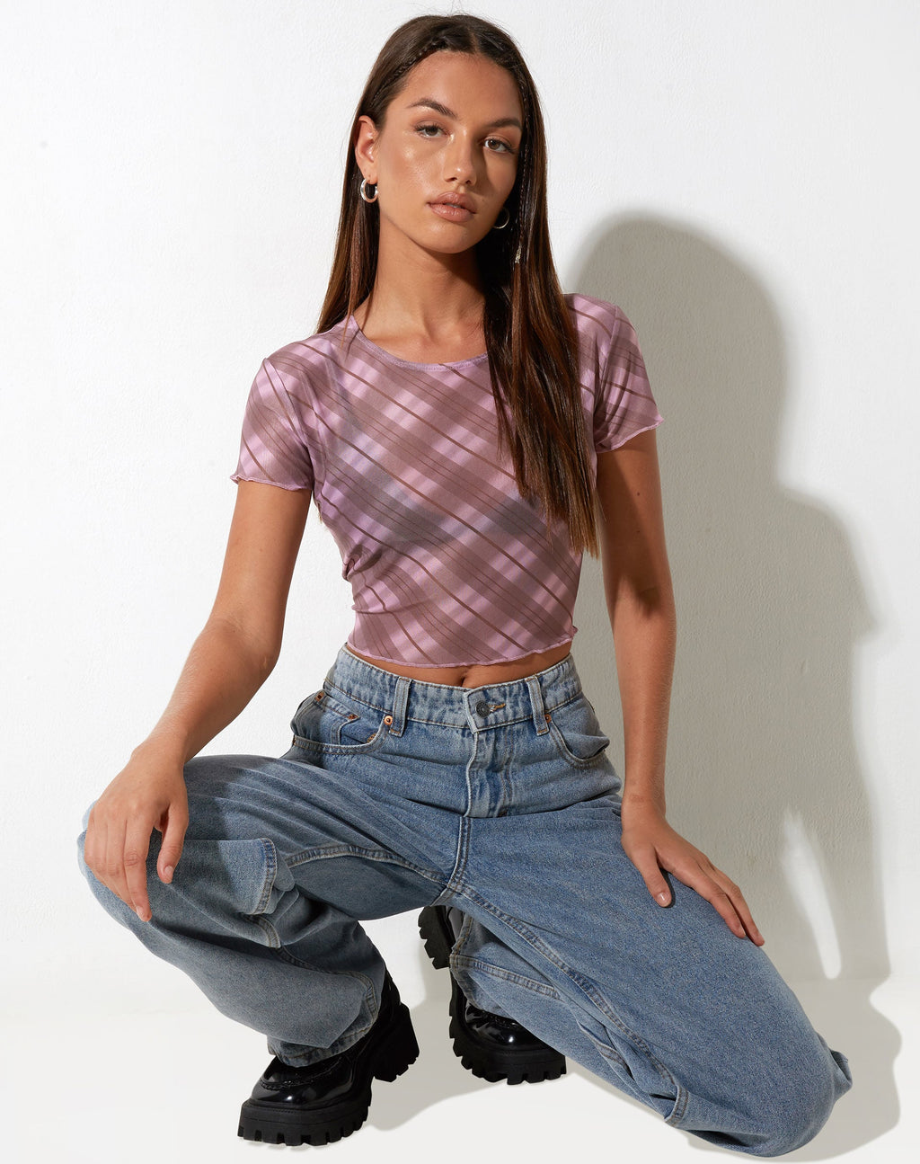 Tiney Crop Top en cuadros difuminados rosa