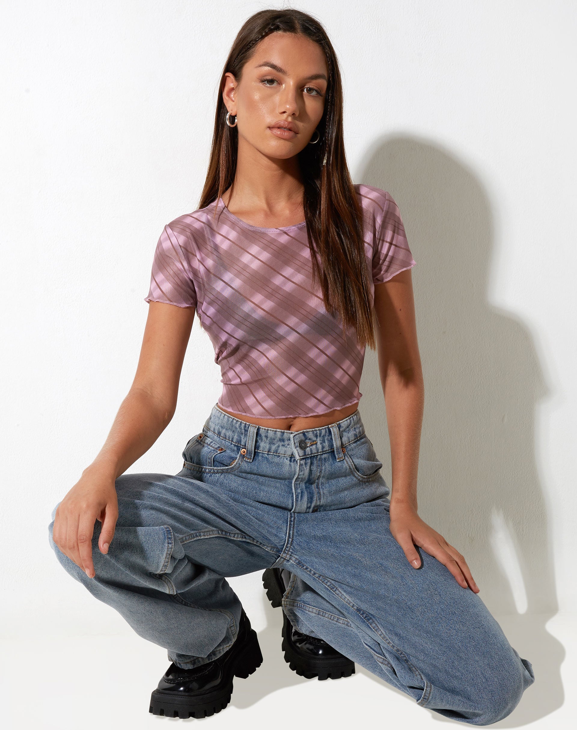 imagen de Tiney Crop Top en cuadros rosa difuminado