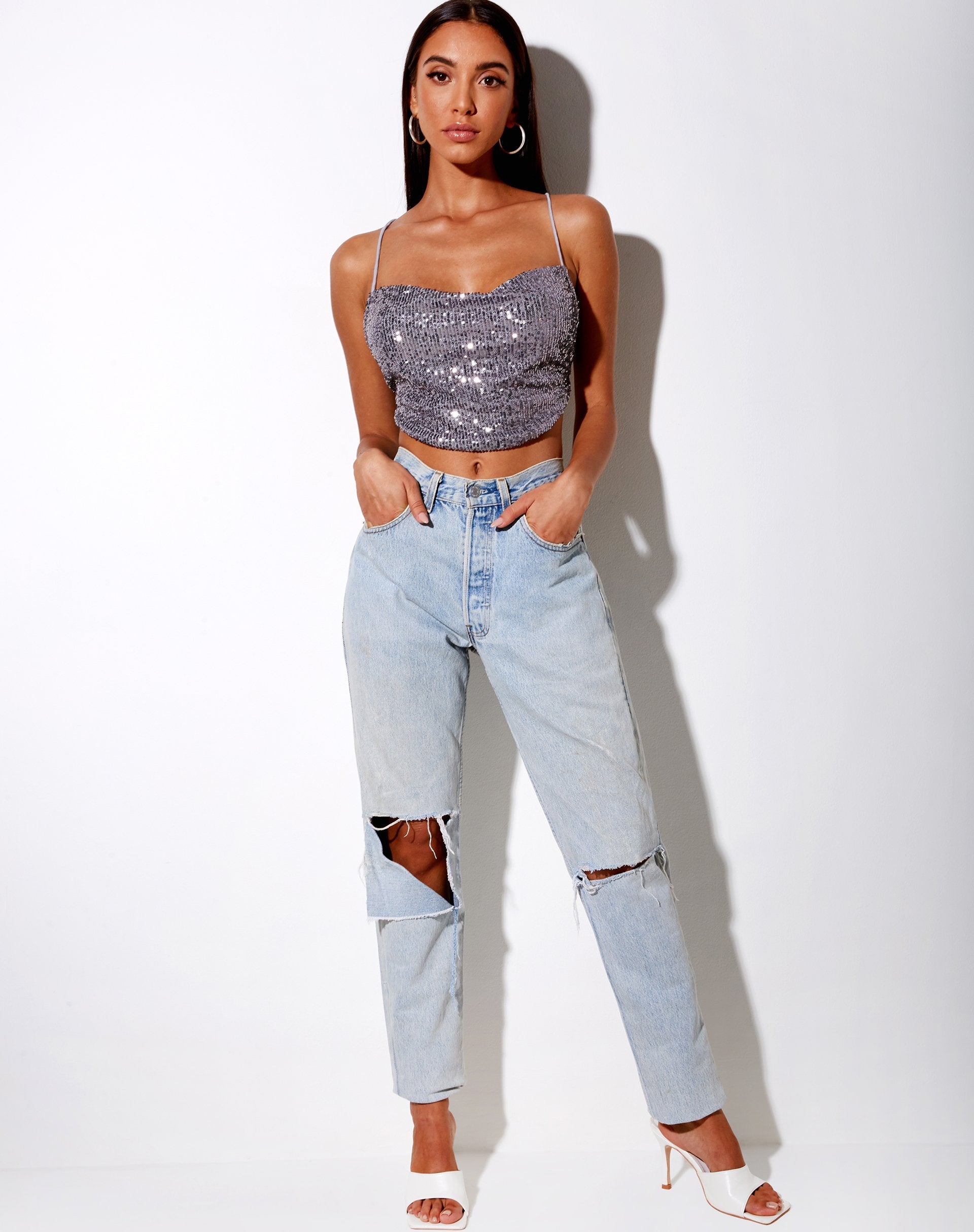Imagen de Laxmi Crop Top en Drape Sequin Plata