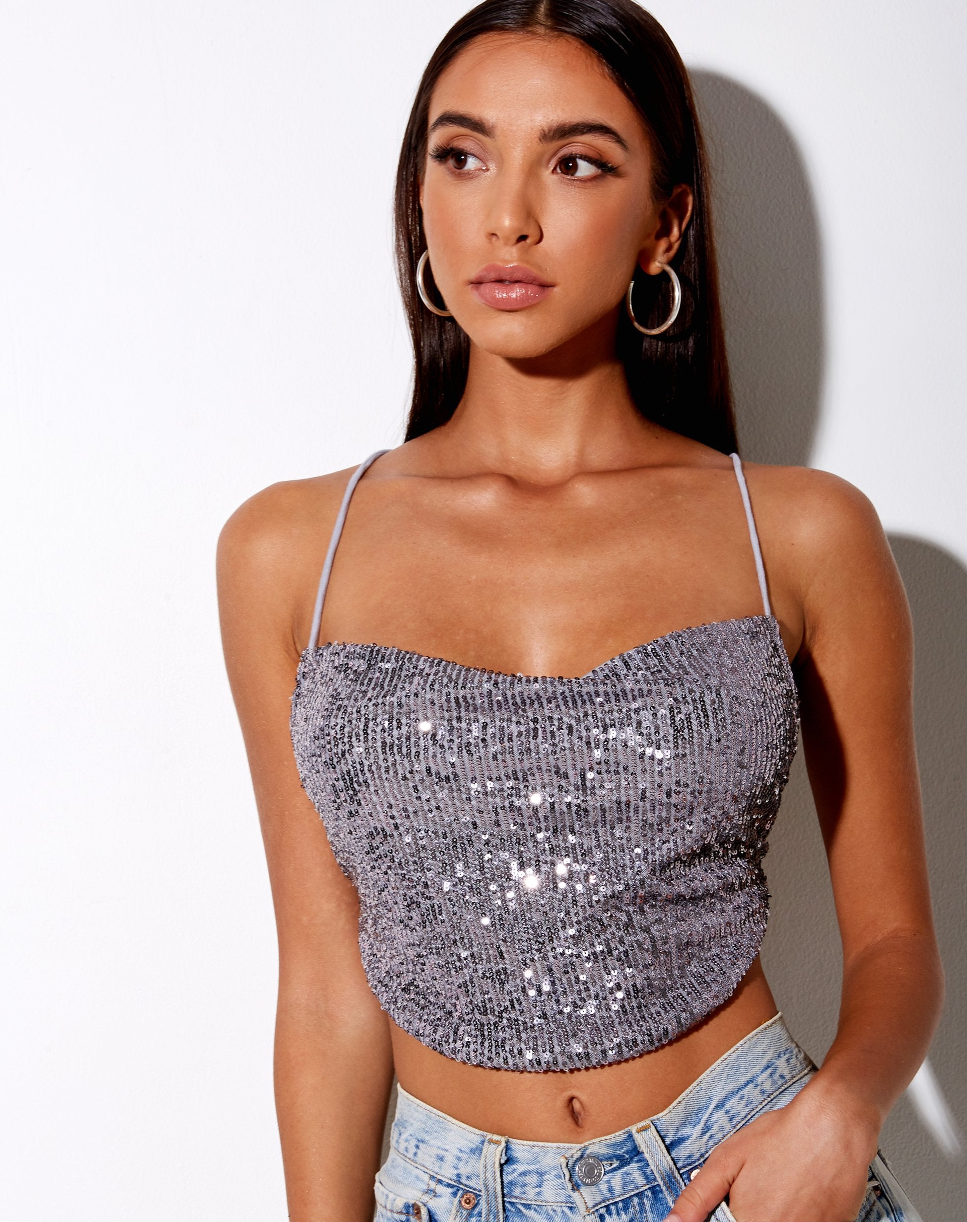 Imagen de Laxmi Crop Top en Drape Sequin Plata