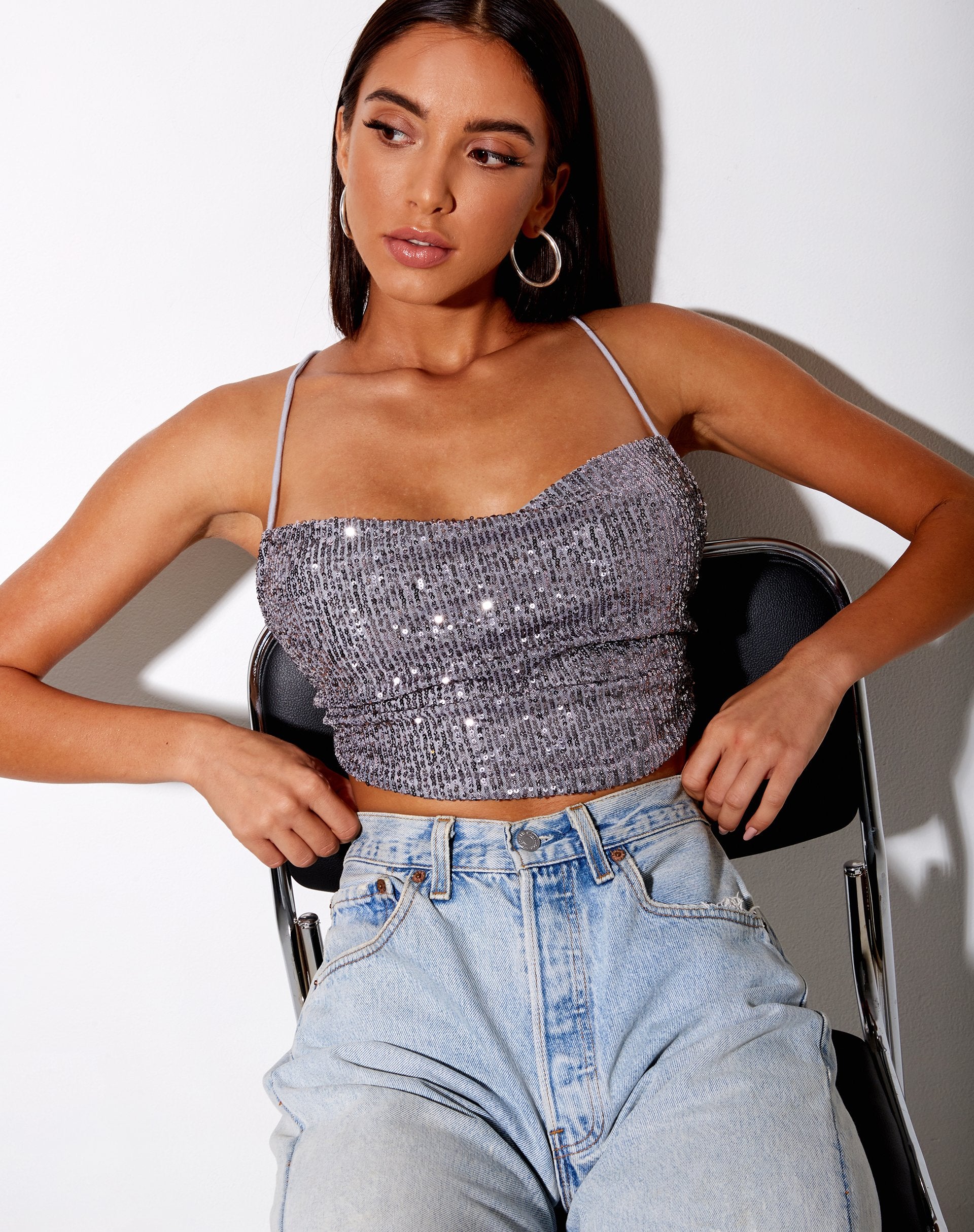 Imagen de Laxmi Crop Top en Drape Sequin Plata