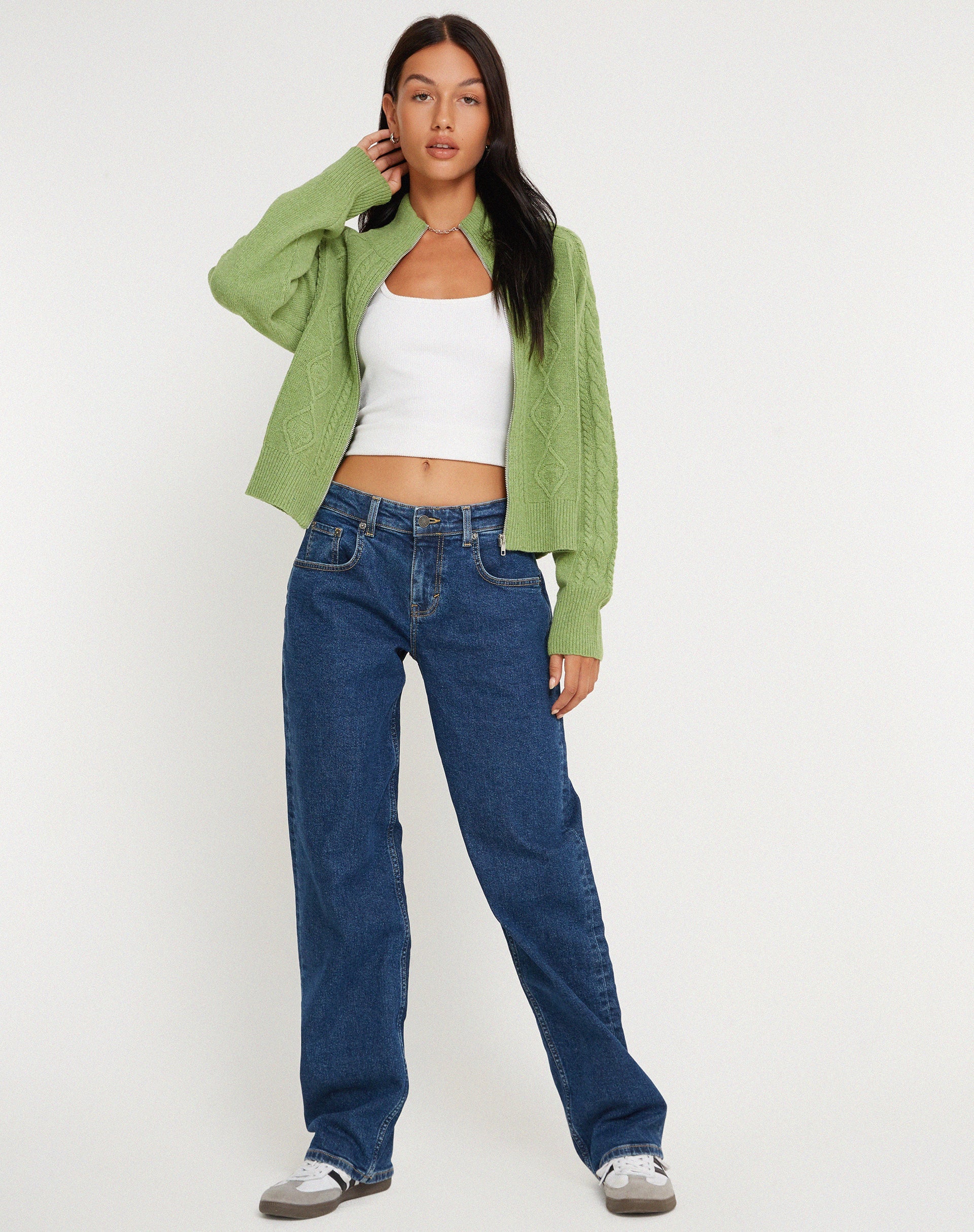 imagen de Lemila Chaqueta de punto con cremallera en verde musgo