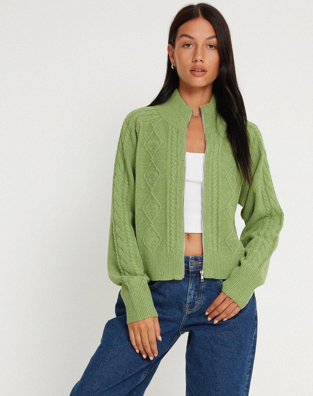 Chaqueta de punto con cremallera Lemila en verde musgo