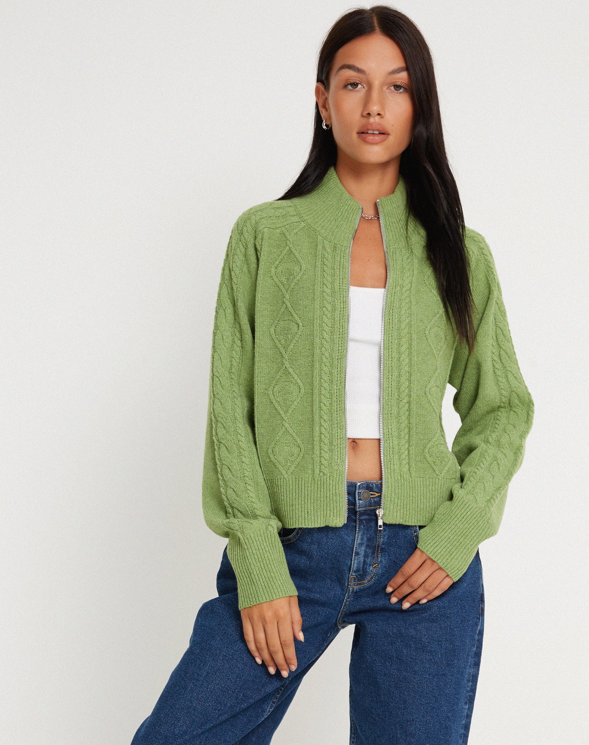imagen de Lemila Chaqueta de punto con cremallera en verde musgo