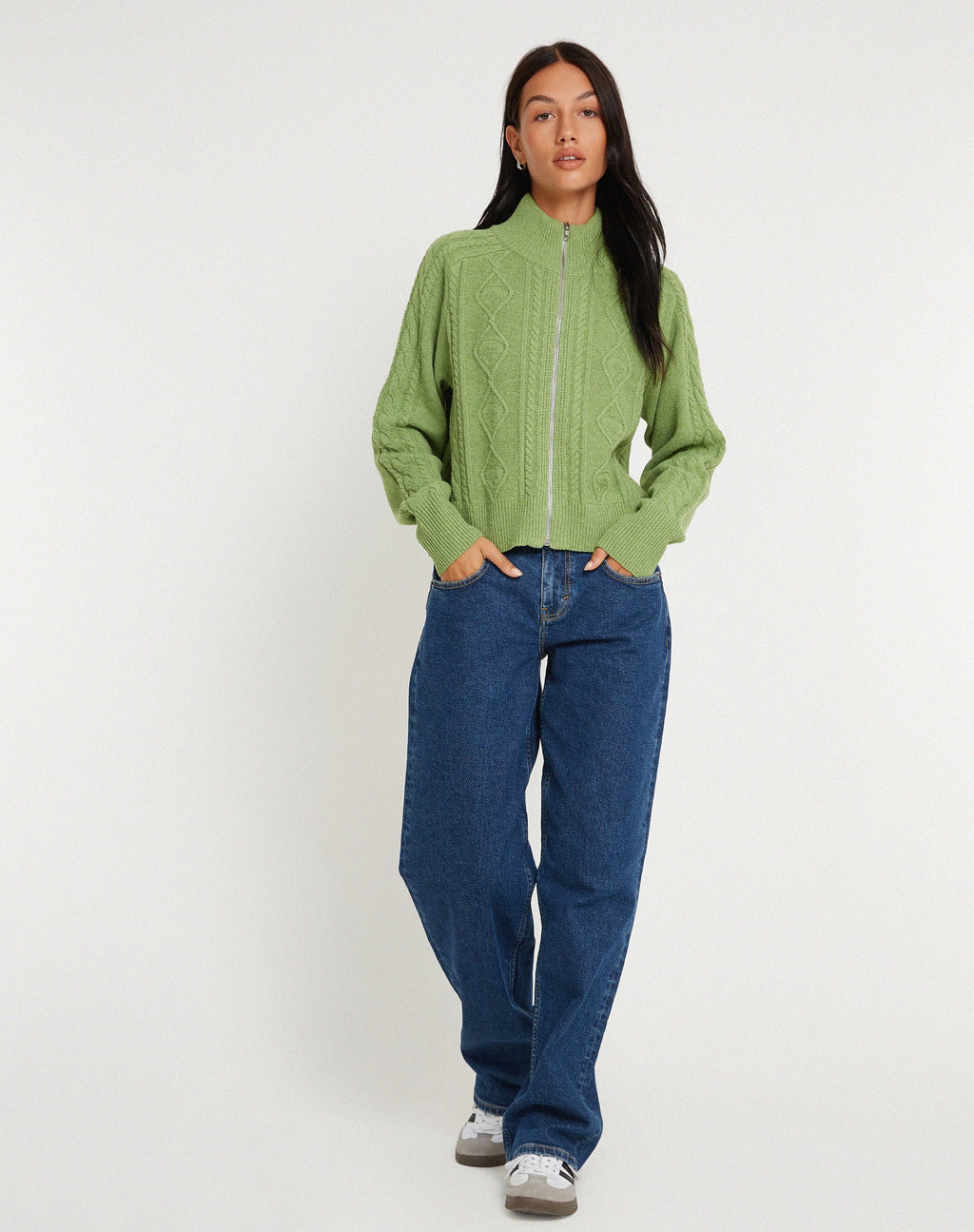 Chaqueta de punto con cremallera Lemila en verde musgo