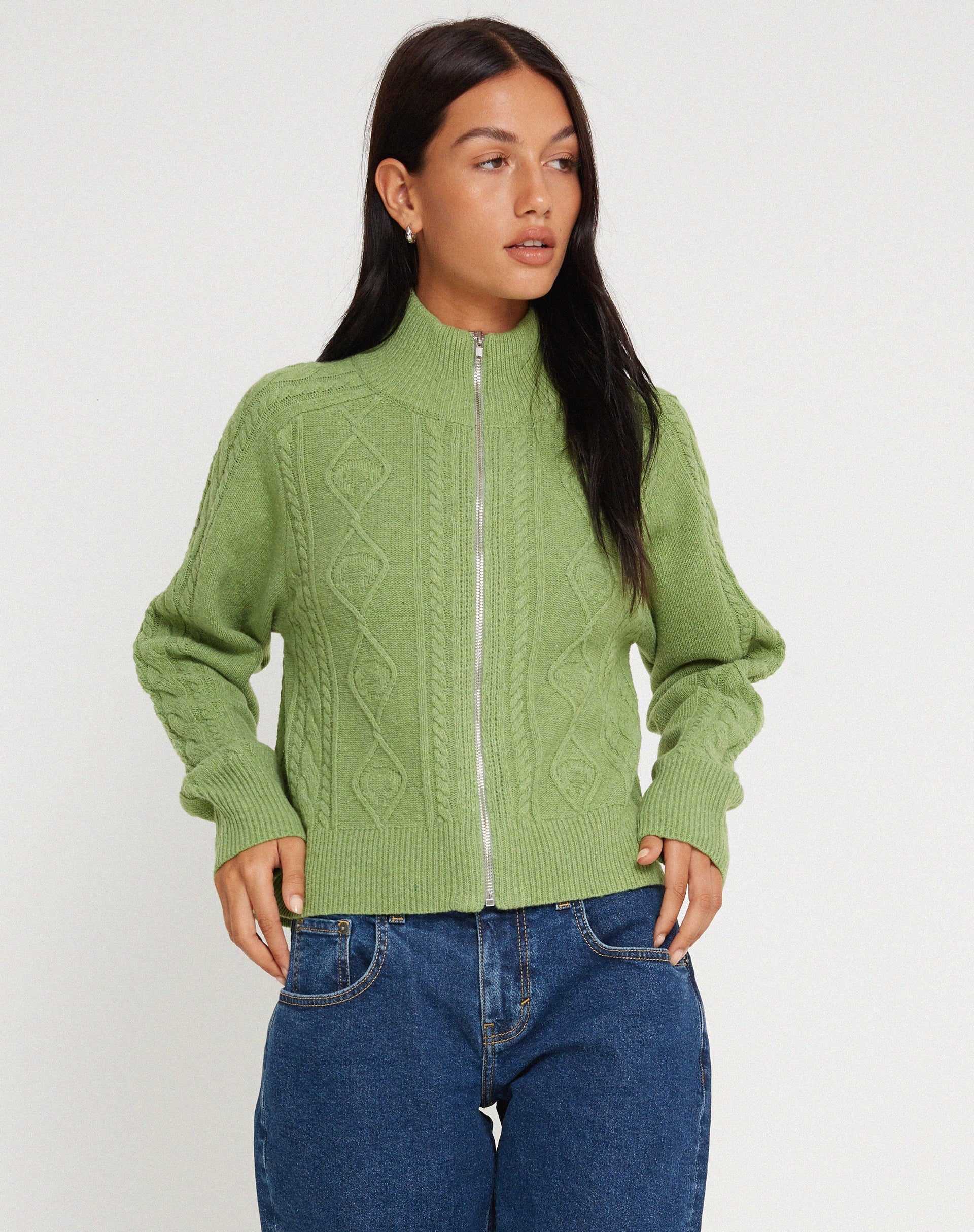 imagen de Lemila Chaqueta de punto con cremallera en verde musgo