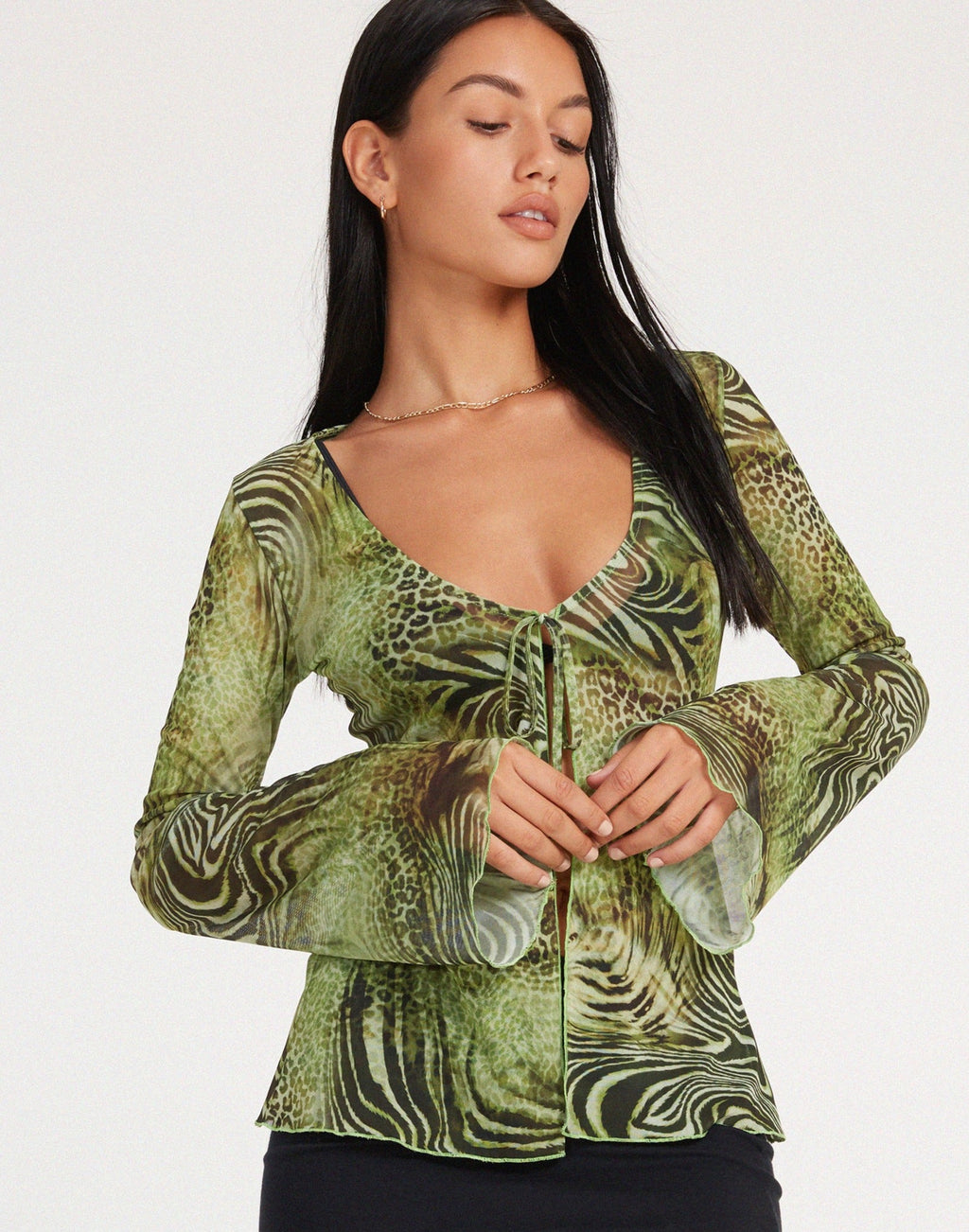 Leony Cardi en malla verde guepardo