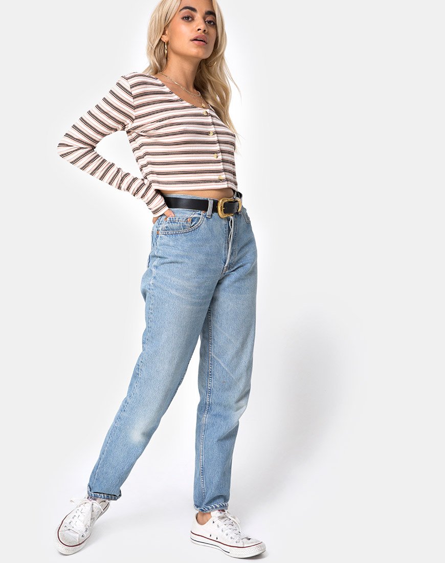 Imagen de Lesea Crop Top en canalé crema negro y fuego