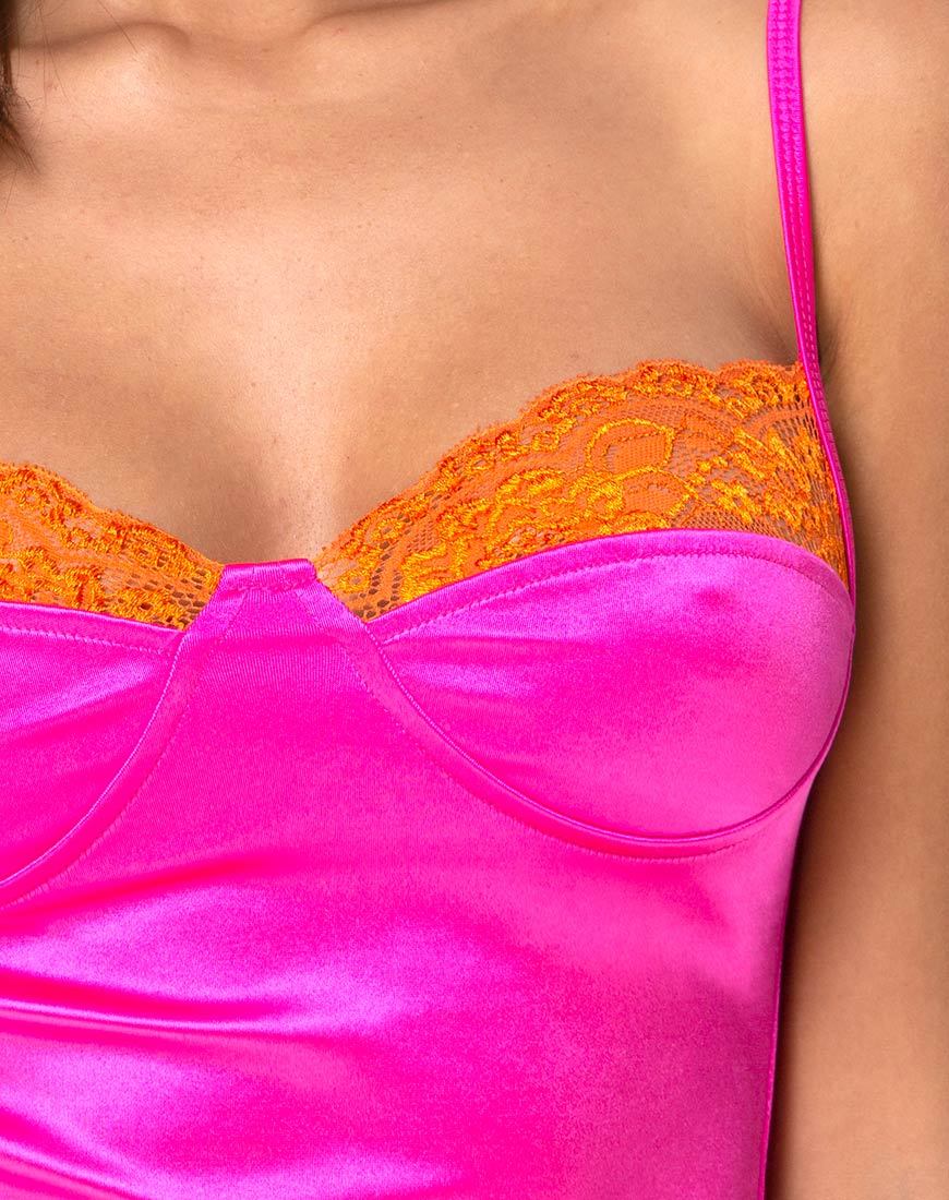 Imagen de Letta Corpiño rosa con encaje naranja