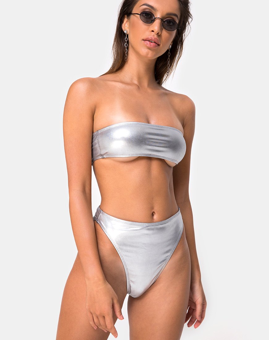 Top de bikini Lien en plata metalizada