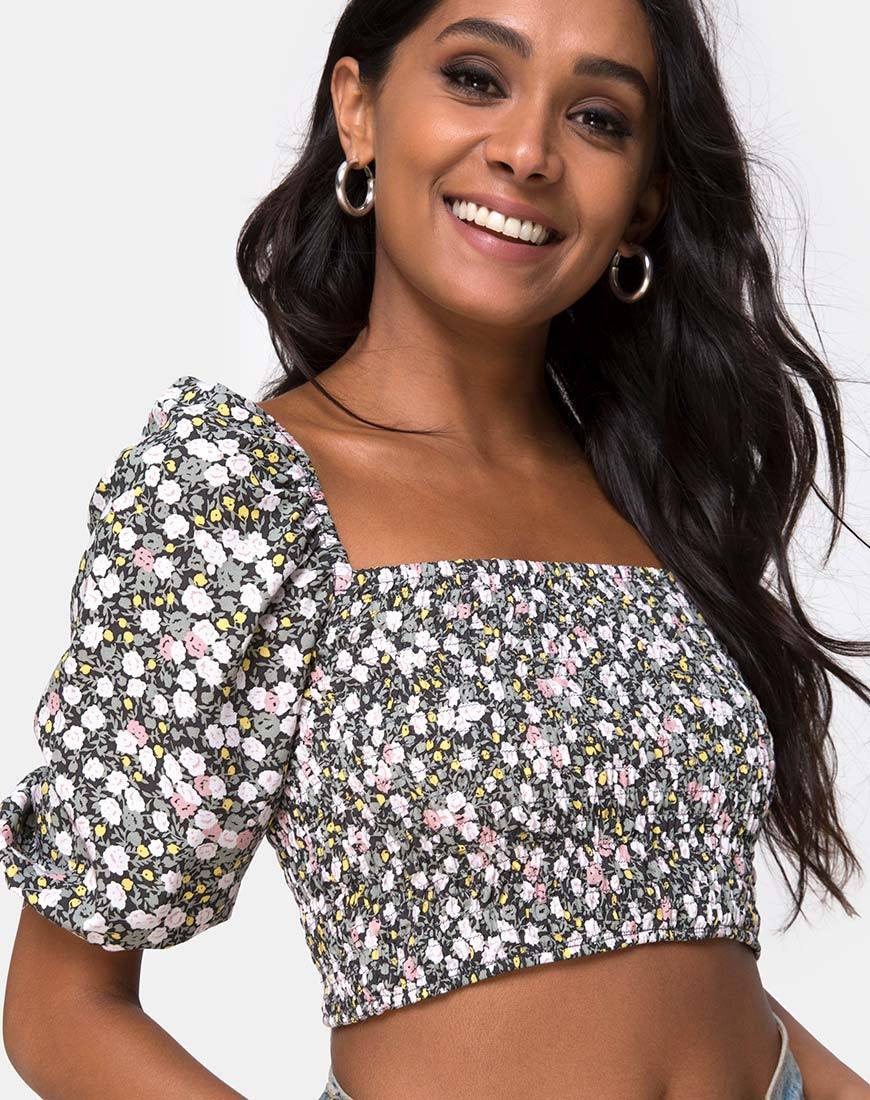 Imagen de Lilian Crop Top en Floral Campo Oliva