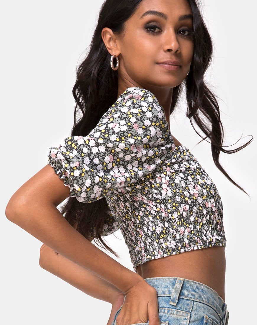 Imagen de Lilian Crop Top en Floral Campo Oliva