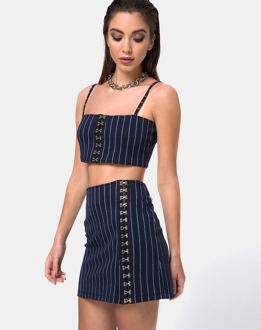 Lilu Falda de rayas azul marino