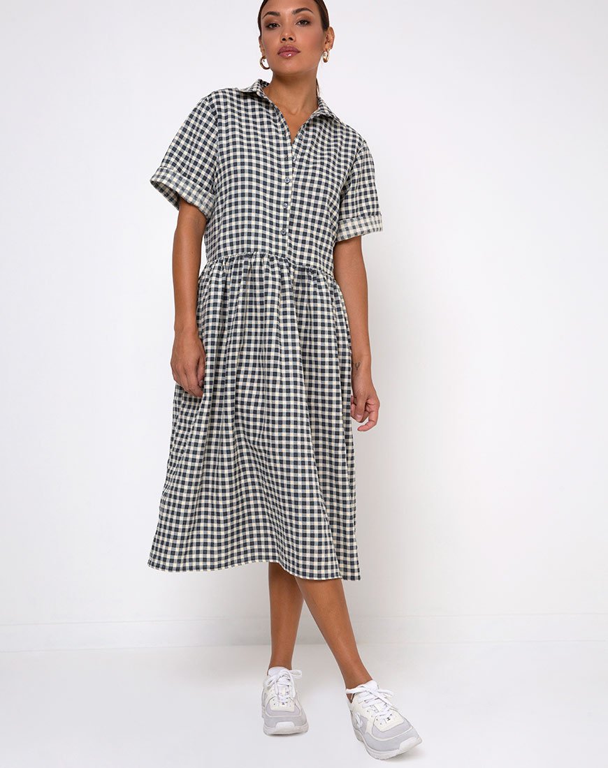 Imagen de Lista Vestido camisero en guinga crema