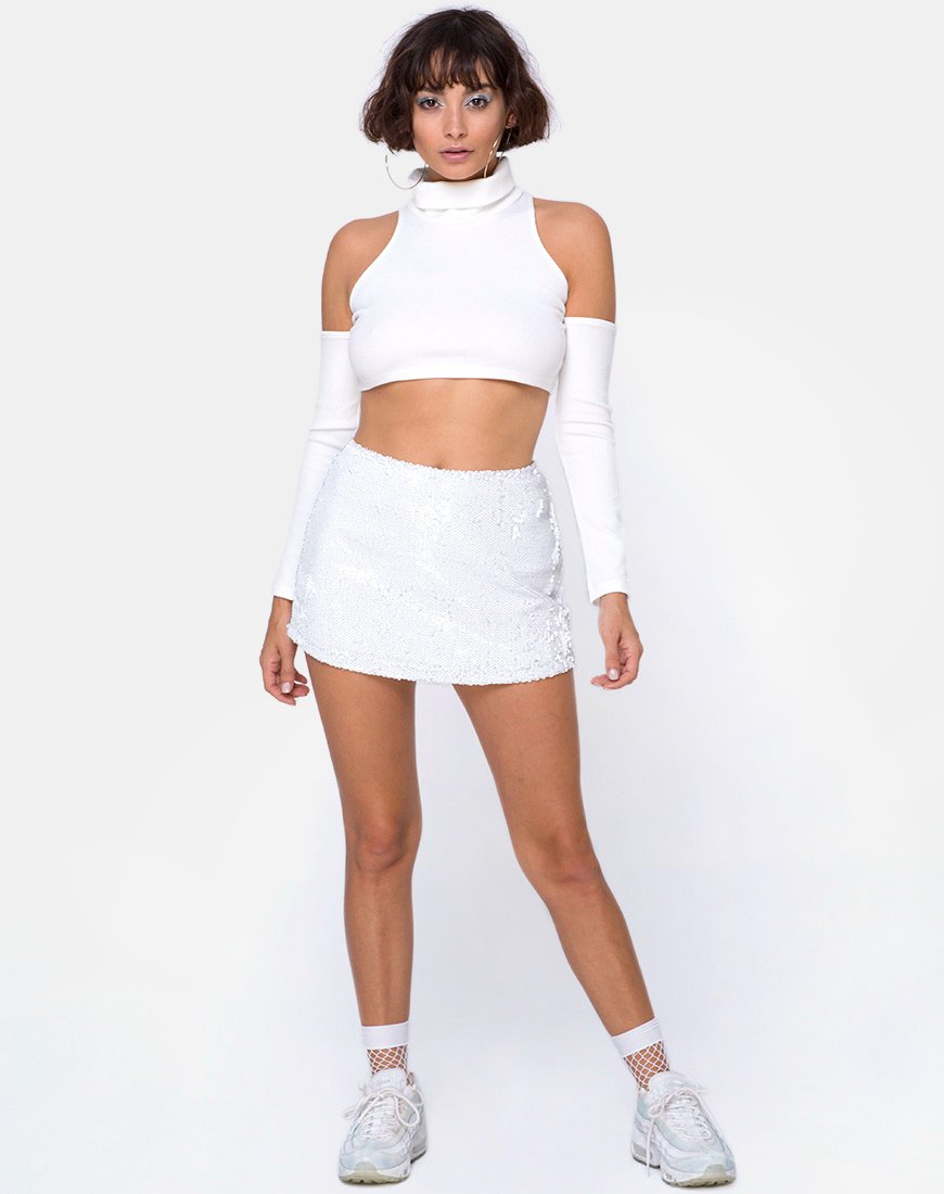 Imagen de Loaiza Cold Shouder Top in Mini Rib Blanco