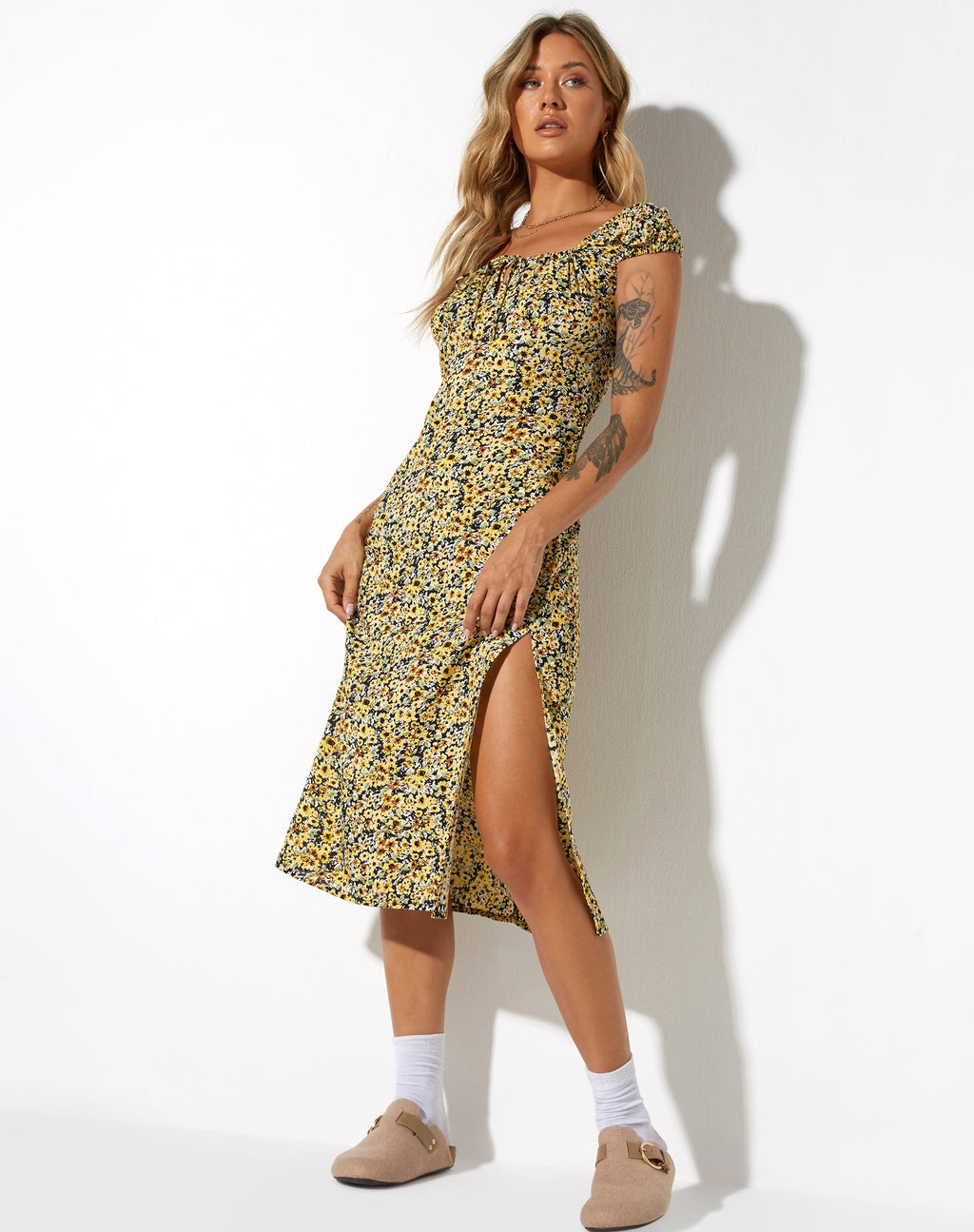 Vestido Lona Midi en Spring Ditsy Yellow