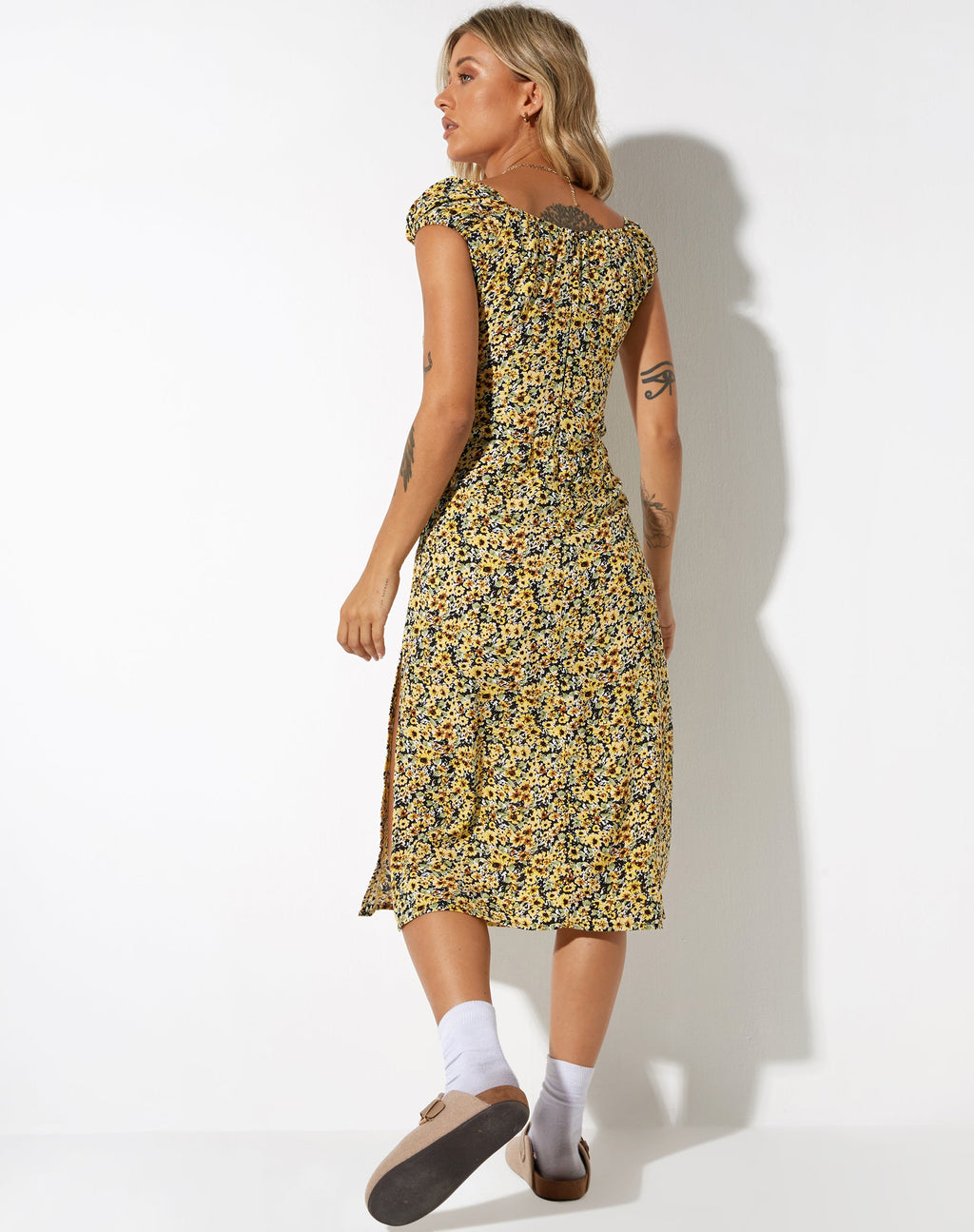 Vestido Lona Midi en Spring Ditsy Yellow