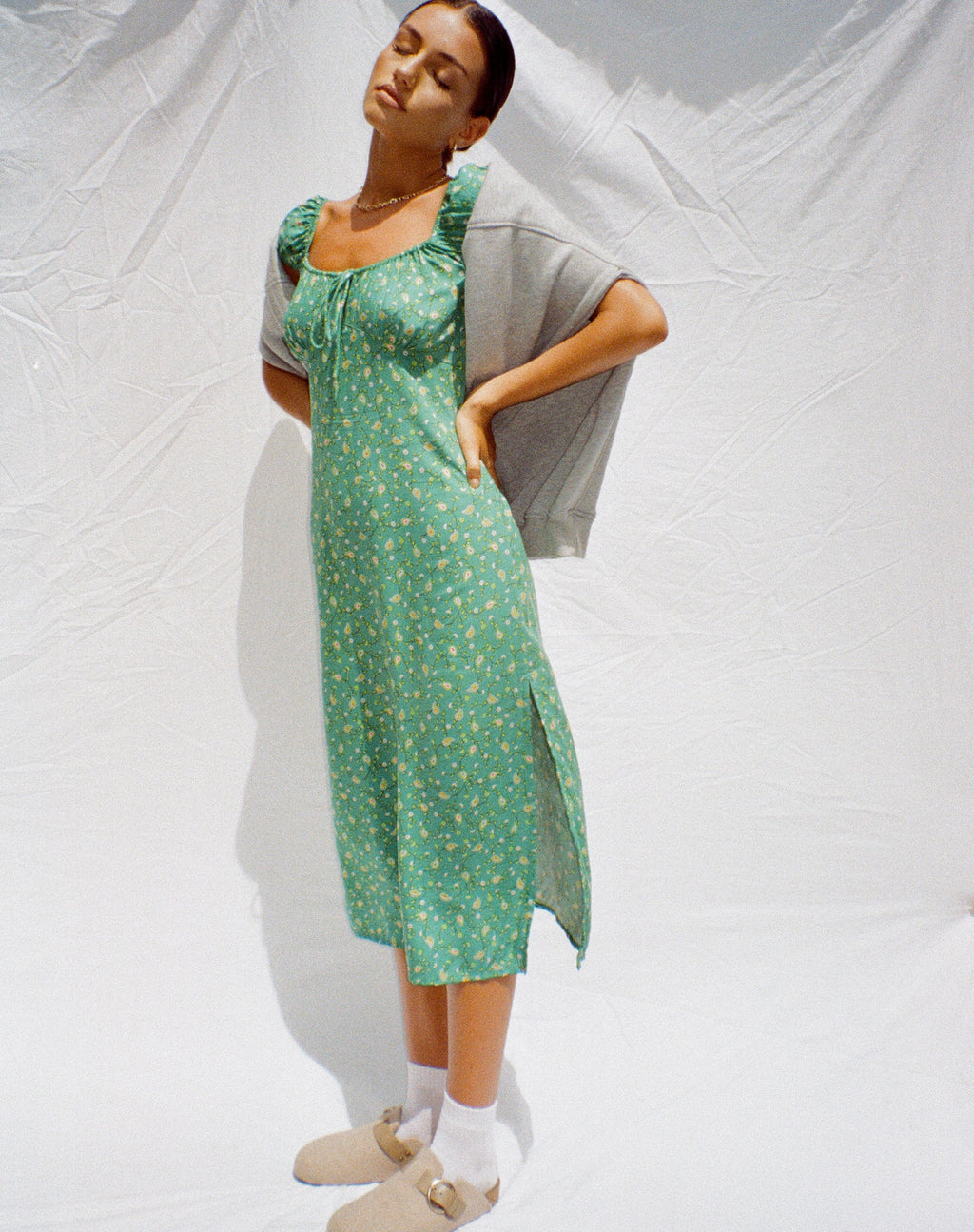 Vestido Lona Midi en Paisley Fun Verde
