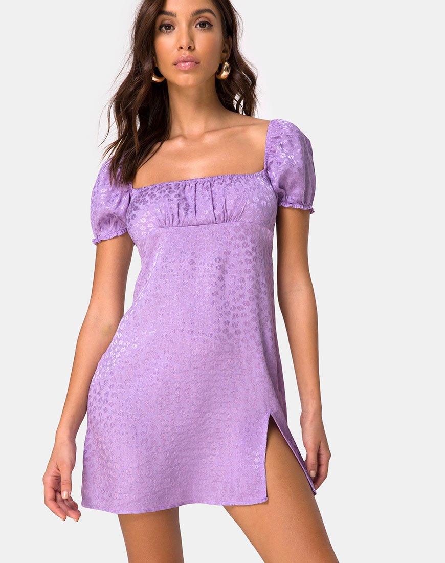 Mini Vestido Lonma en Satén Ditsy Rose Lavanda