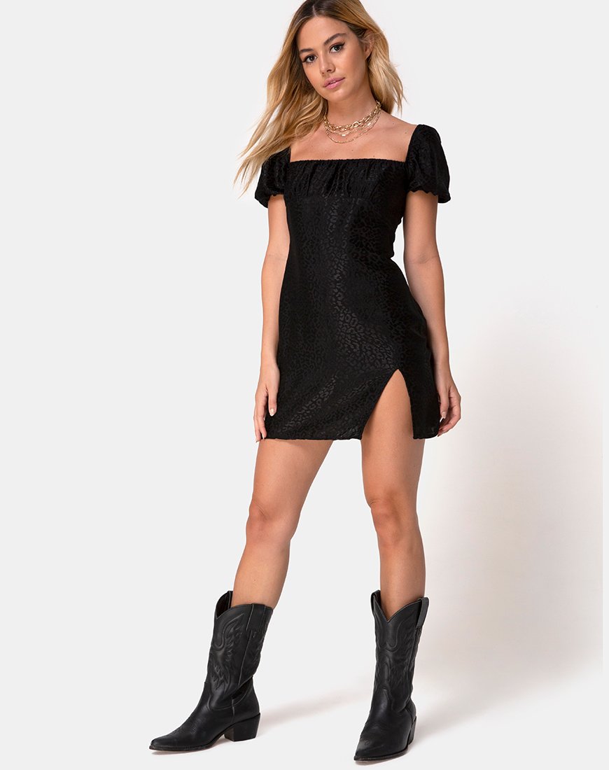 Imagen del minivestido Lonma de satén negro guepardo