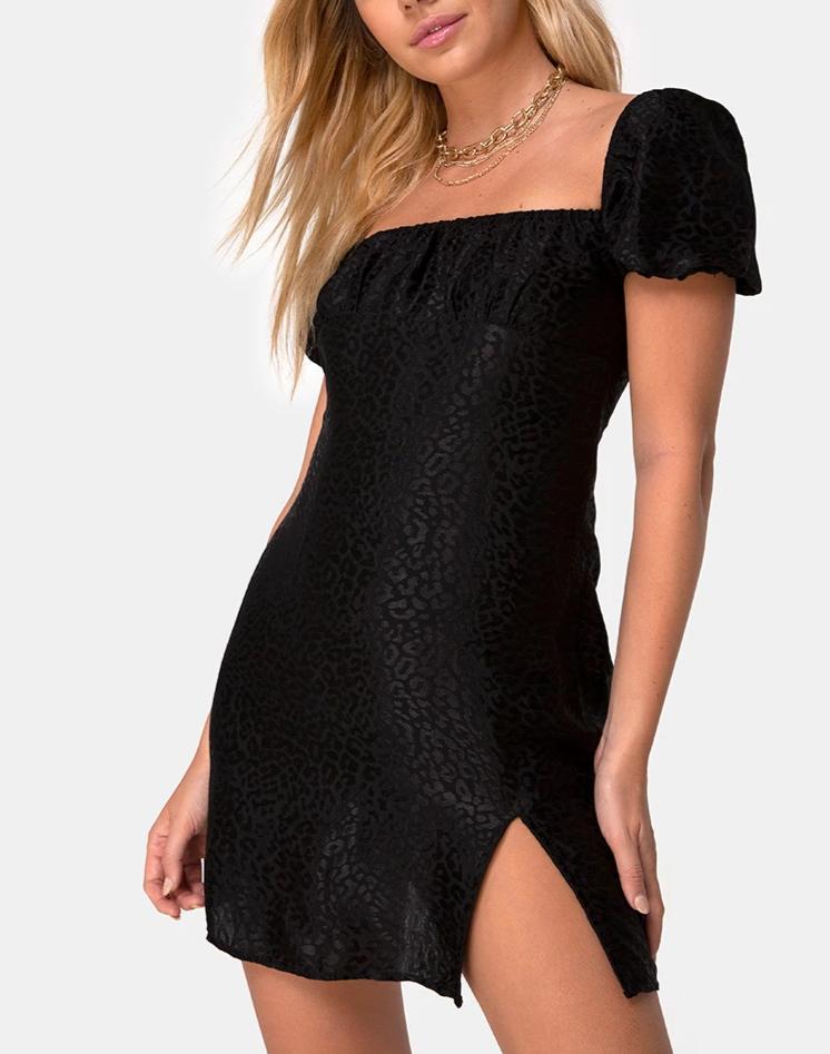 Minivestido Lonma de satén negro guepardo