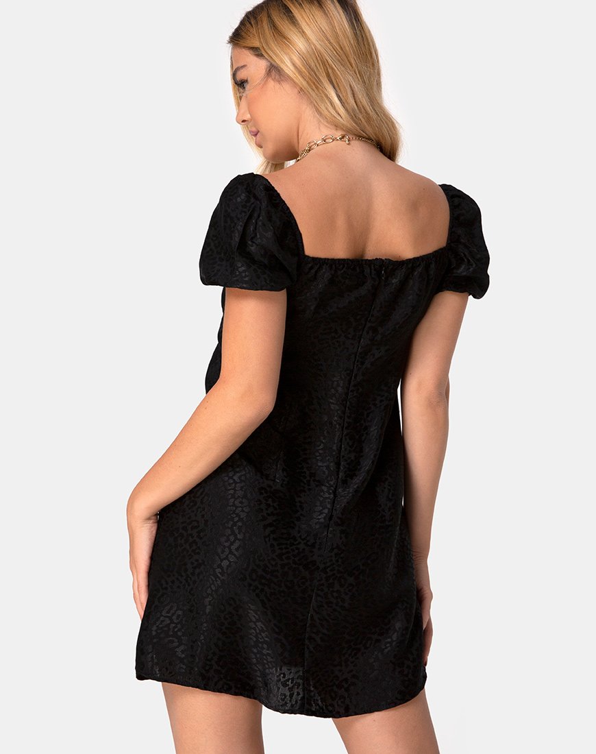 Minivestido Lonma de satén negro guepardo