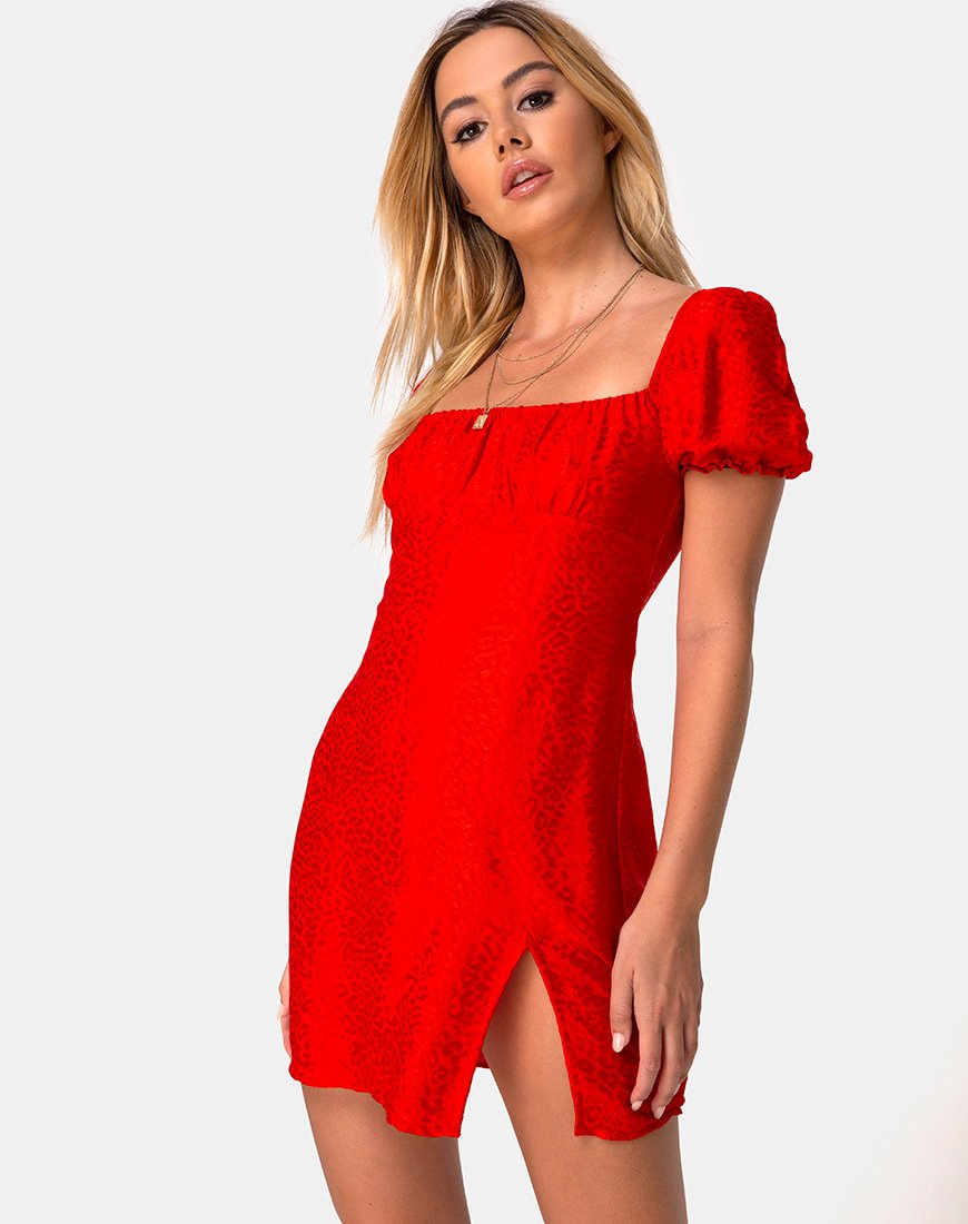 Vestido Lonma de satén rojo guepardo
