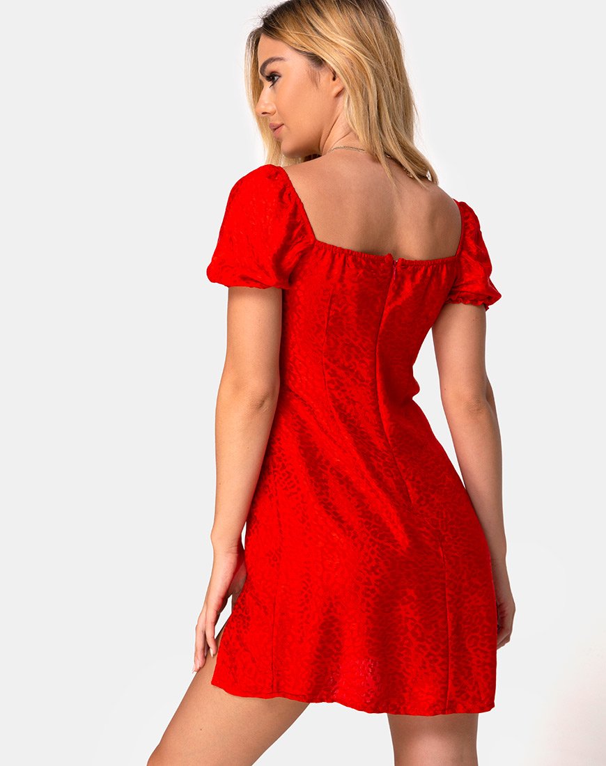 Vestido Lonma de satén rojo guepardo