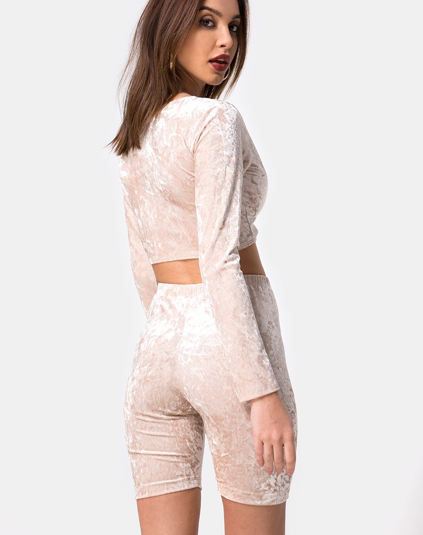 Pantalón corto de terciopelo crema
