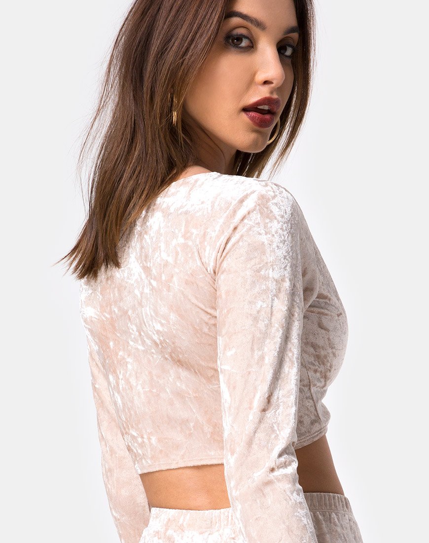 Lorya Crop Top en terciopelo aplastado crema