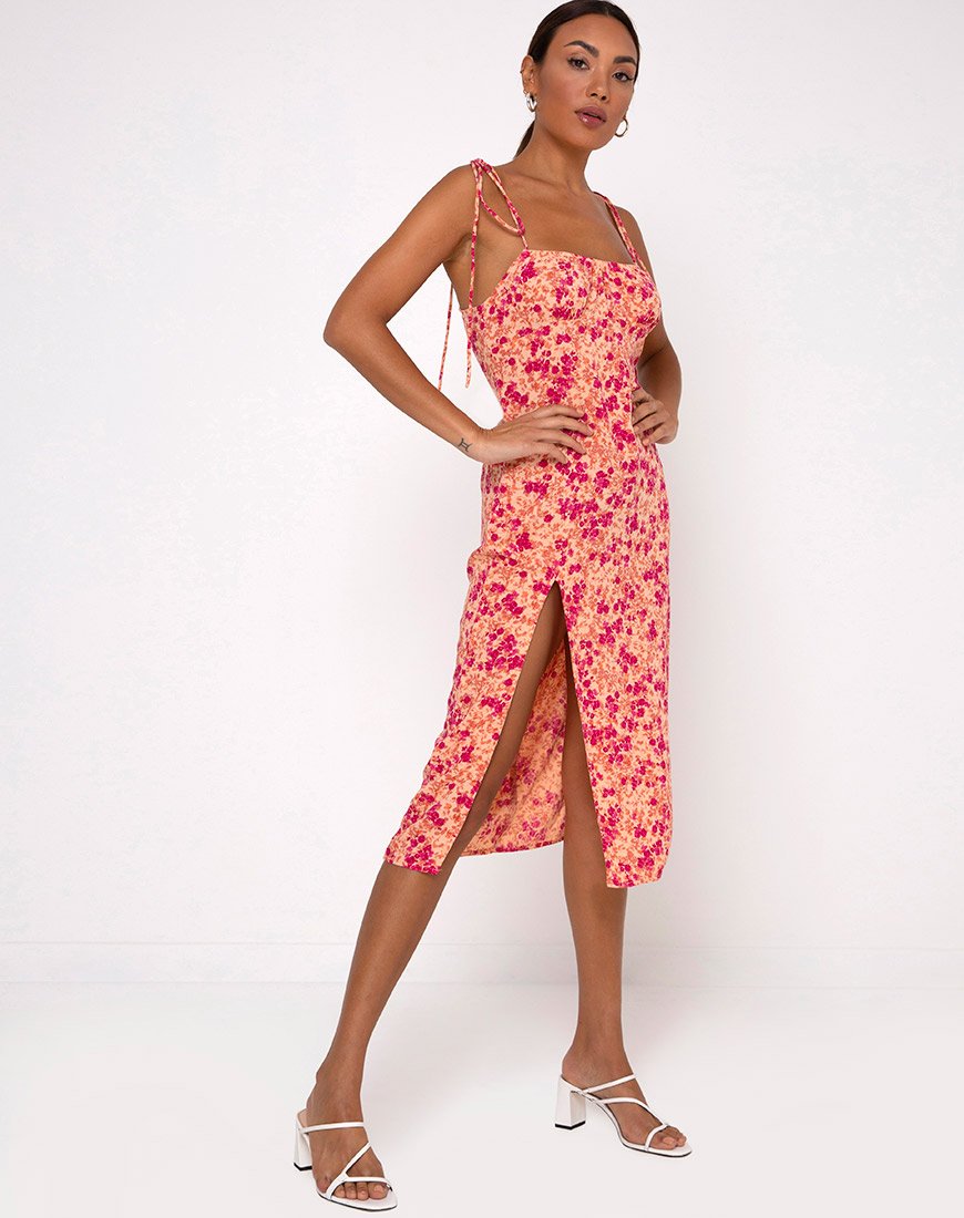 Imagen de Lotie Vestido Midi en Flor Silvestre Oscuro Cantaloupe