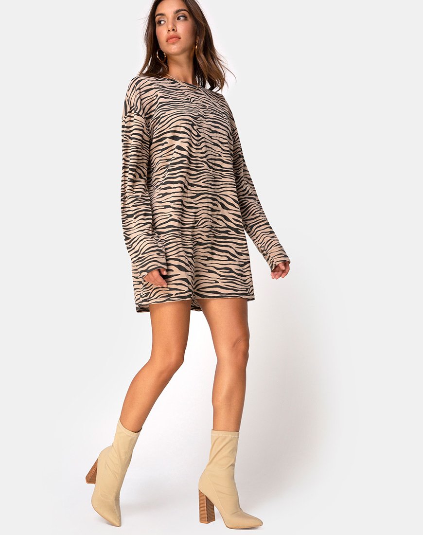 Imagen de Lotsun Jumper Dress in 90s Zebra Taupe