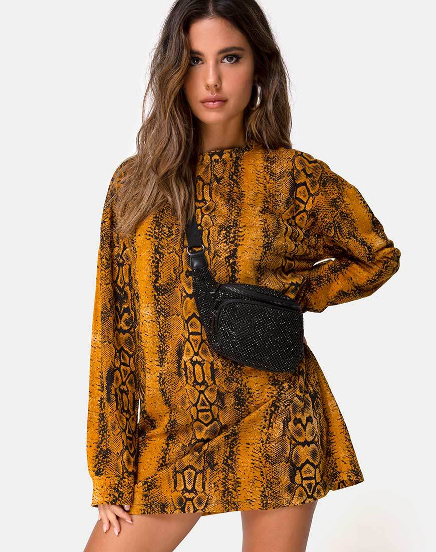 Vestido jersey Lotsun en mostaza serpiente