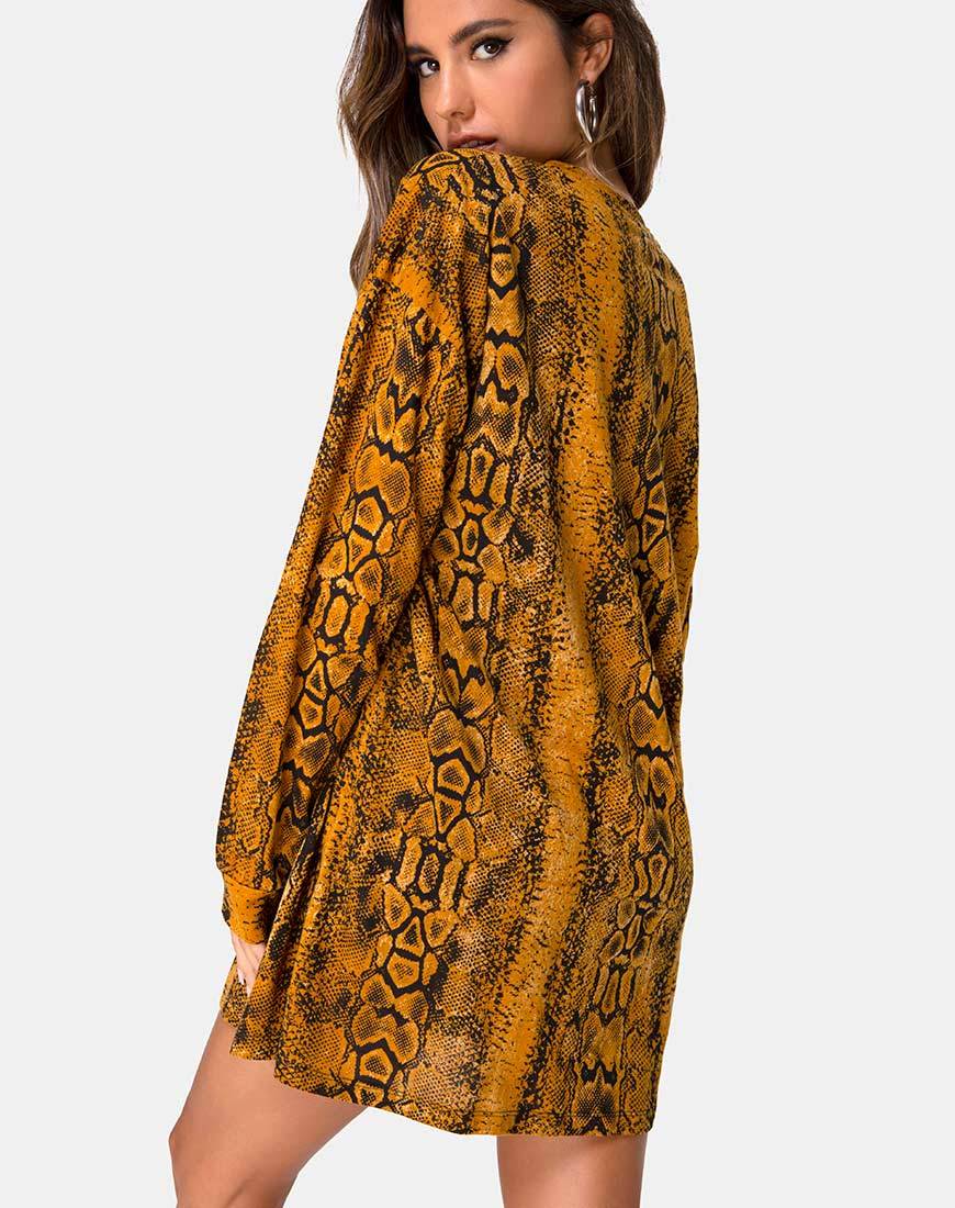 Vestido jersey Lotsun en mostaza serpiente