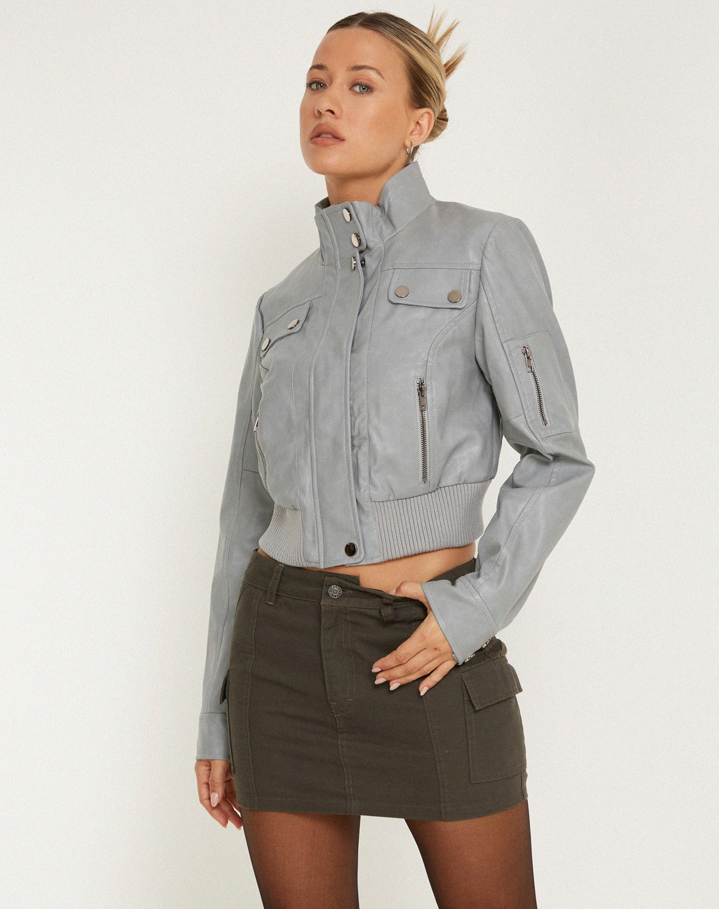 Chaqueta Loviana en PU Gris Plata