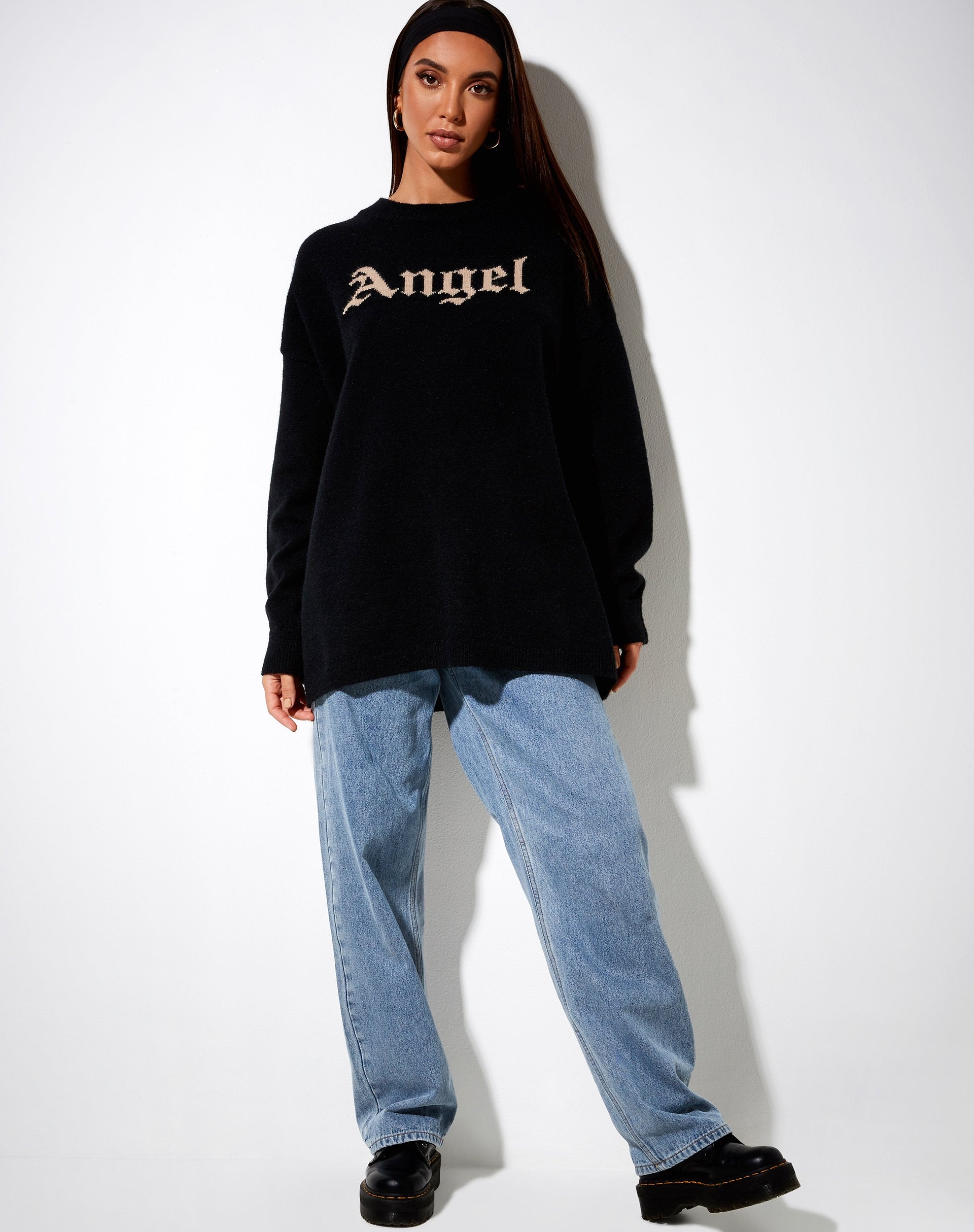 Imagen de Lulees Jersey de punto Negro con Angel en Crema