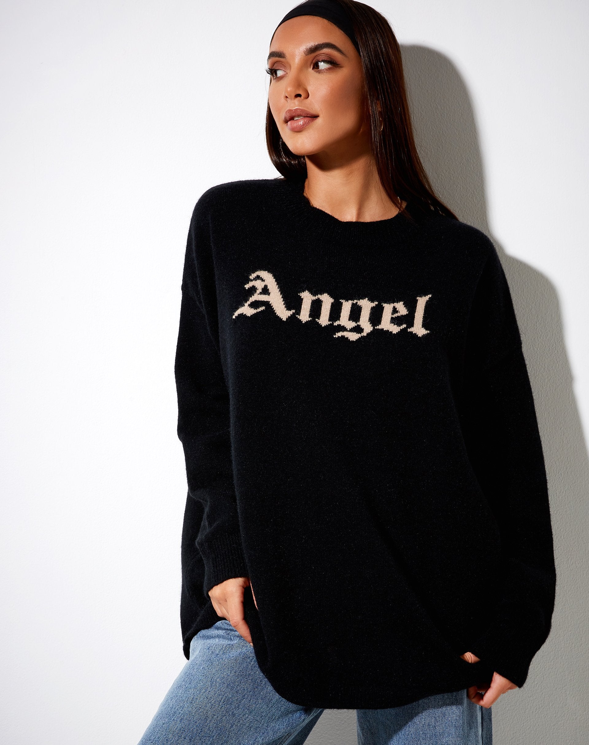 Imagen de Lulees Jersey de punto Negro con Angel en Crema