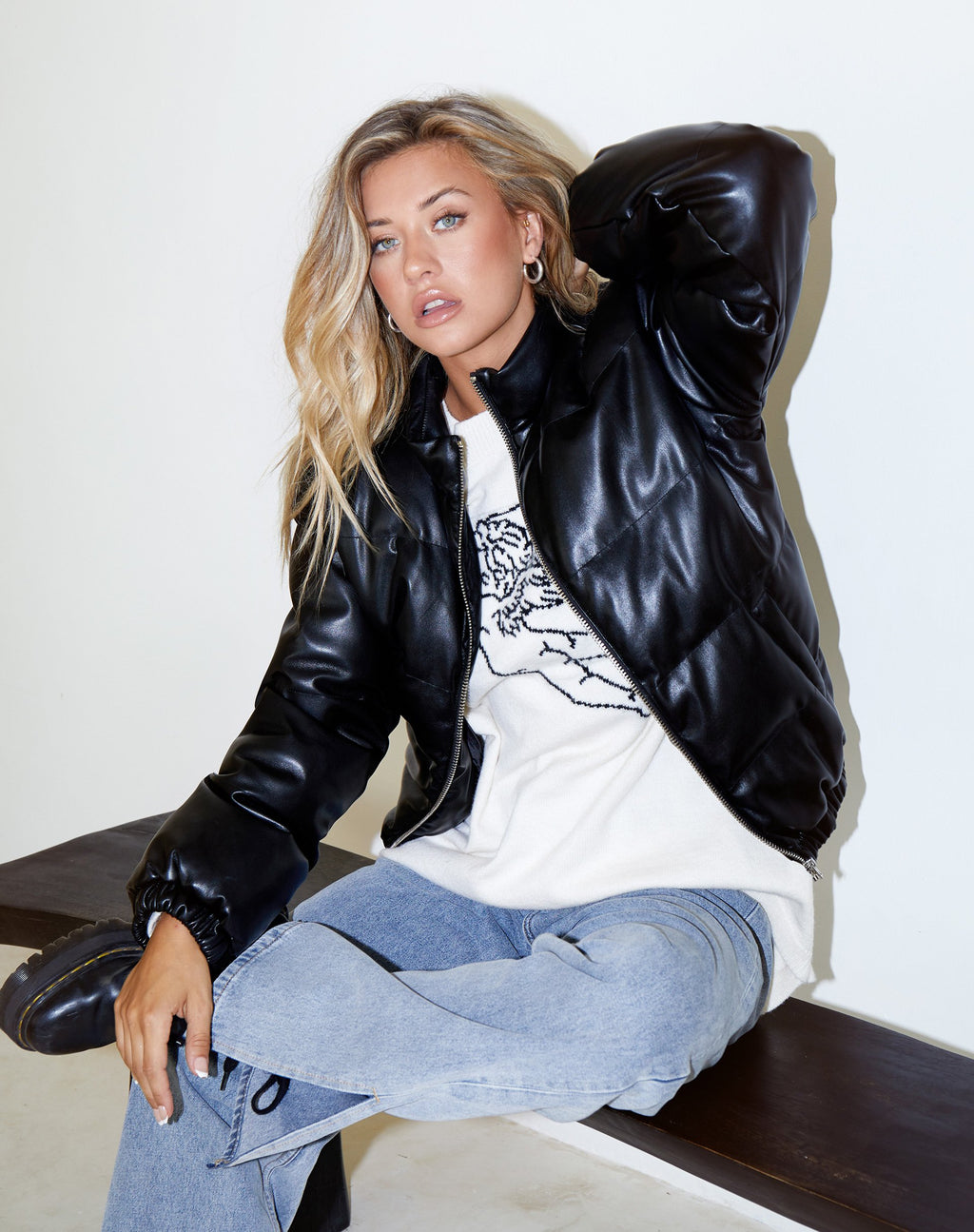 Chaqueta Puffa Puffer en PU Negro