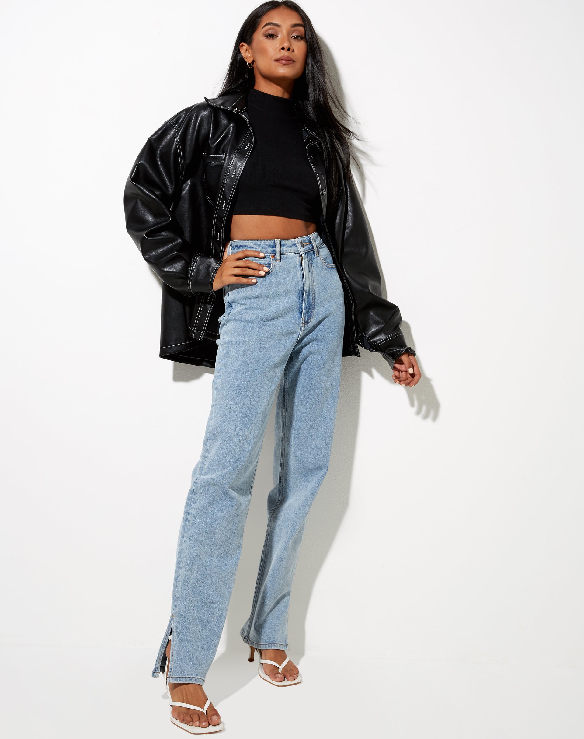 Imagen de la camisa Lumberjack en PU negro con puntada blanca
