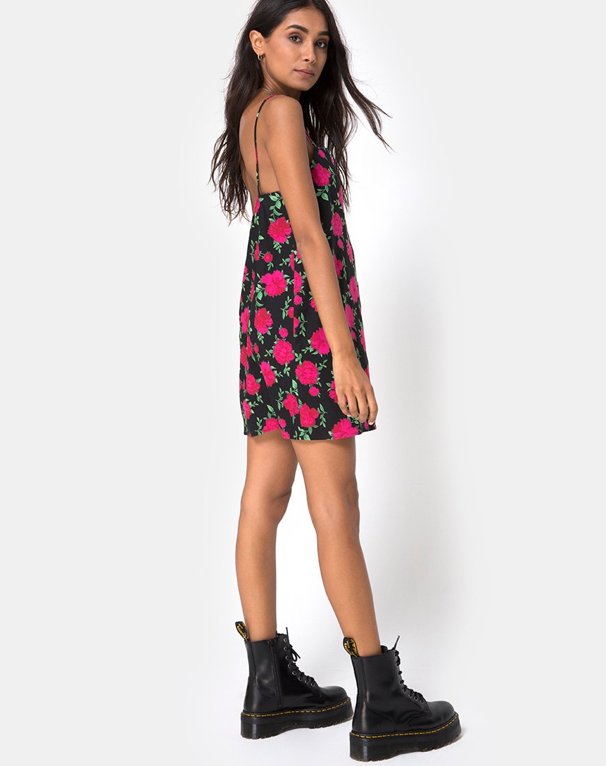 Imagen de Lura Slip Dress en Valeria Rose Negro y Rojo